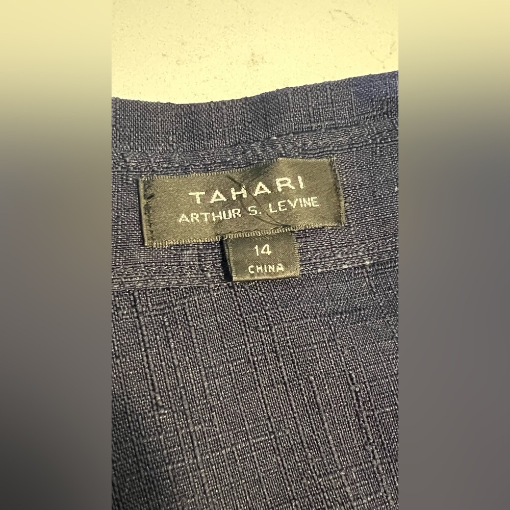 Tahari Navy Midi Dress with Tan Belt size 14 - Picture 8 of 11